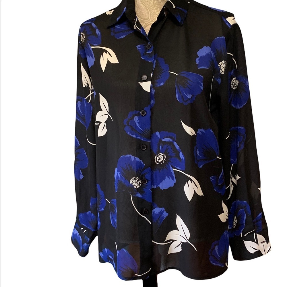 VINTAGE CHAUS WOMENS FLORAL BLOUSE BLACK SIZE 6